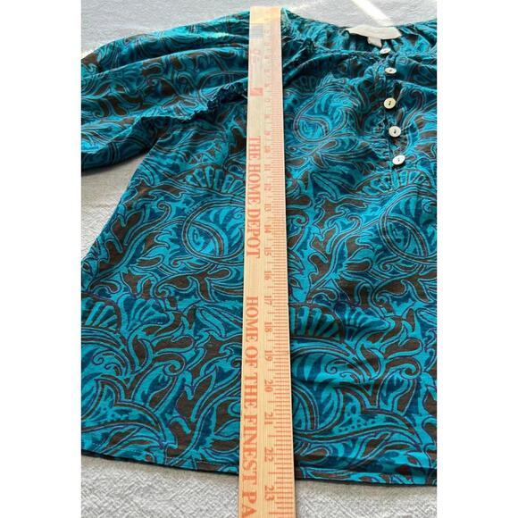 Cleobella-Blue Paisley Boho Henley Blouse, Small - Picture 8 of 9